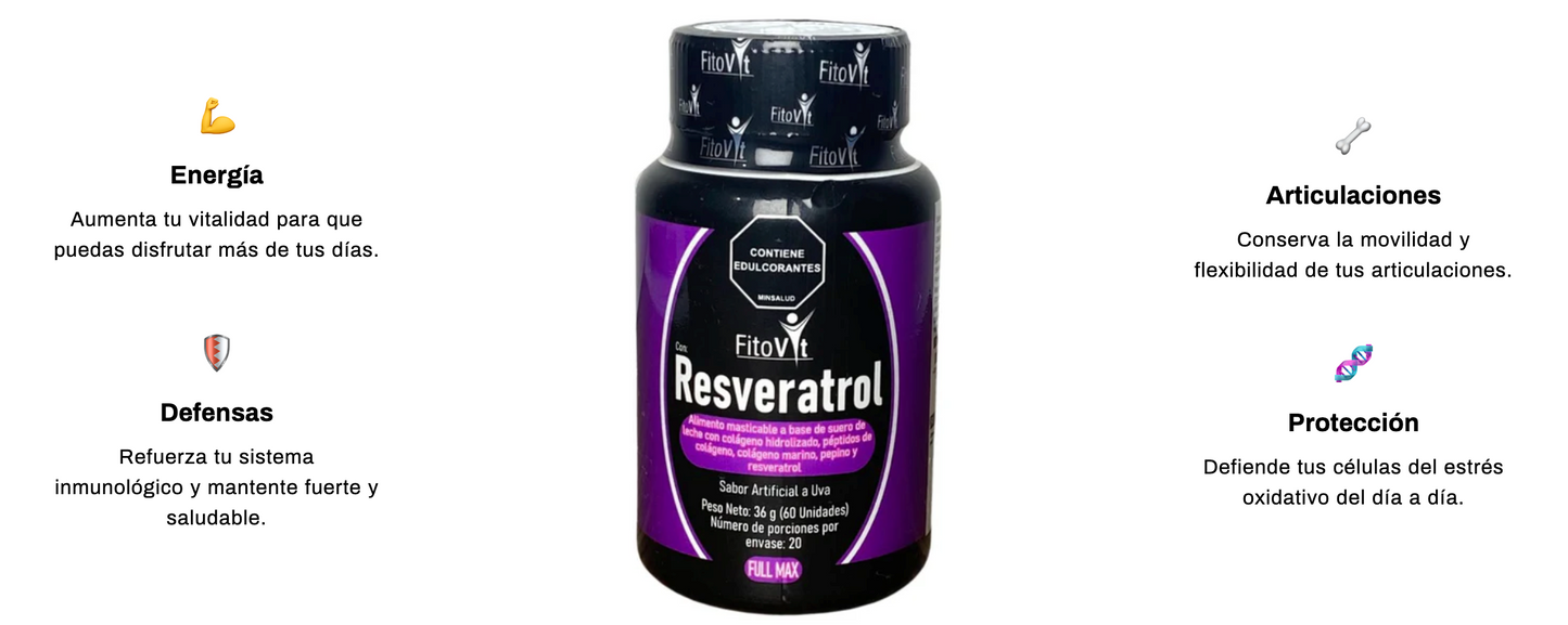 Poder Natural Del Resveratrol con colageno Hidrolizado y peptidos de pepino